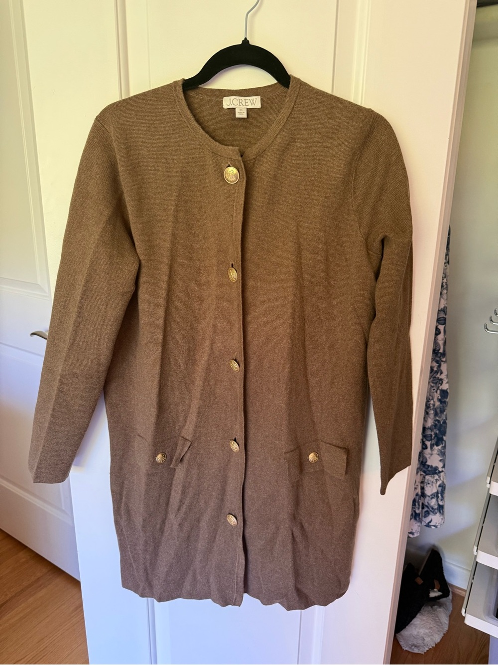 J. Crew Brown Long Button-Front Cardigan with Gold Buttons - Never Worn!